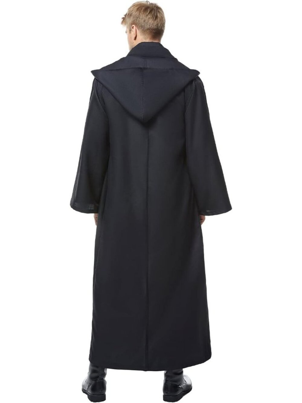 Men's Black Hood Cape Cosplay Wizard Robes Monk Priest Cloak Halloween Costume - Picture 6 of 6